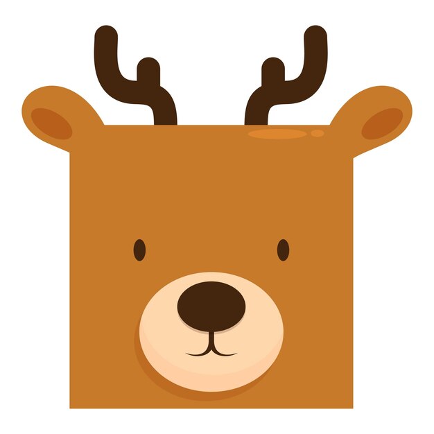 Vector cute square reindeer face smiling with big nose