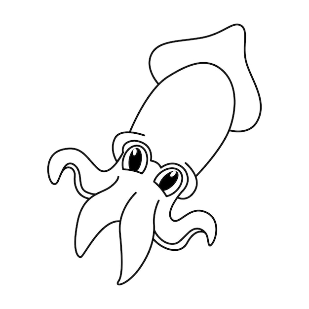 Vector cute squid cartoon coloring page illustration vector for kids coloring book