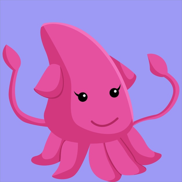 Cute Squid Character Design Illustration