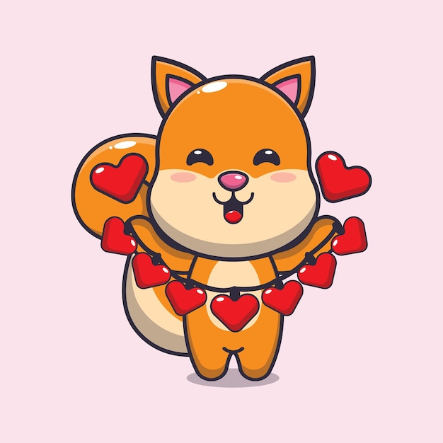 cute squirrel cartoon character holding love decoration