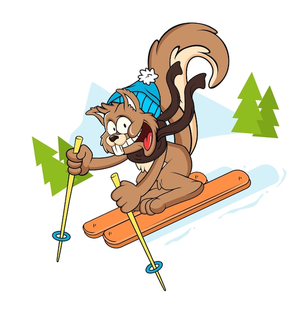 cute squirrel cartoon character ski winter