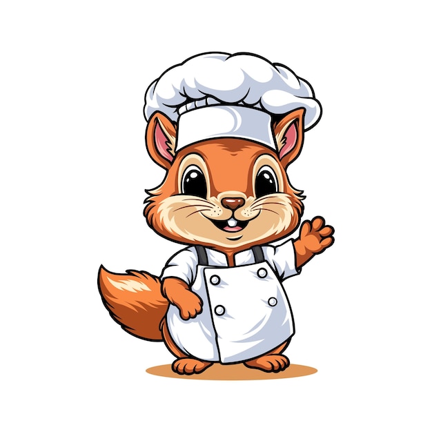 Cute squirrel in chef uniform waving hand cartoon animal character cooking vector Illustration