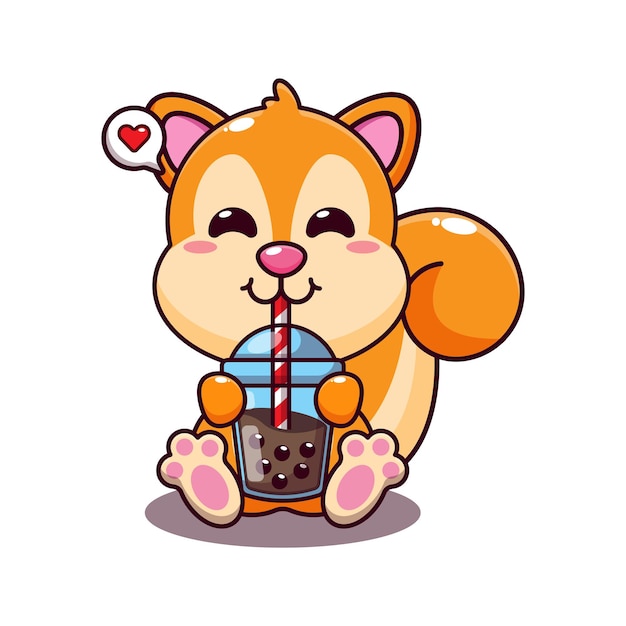 cute squirrel drink bubble milk tea cartoon vector illustration