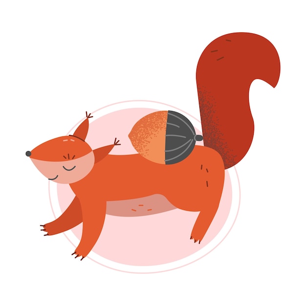 Vector cute squirrel furry animal jumping with acorn on its back vector illustration