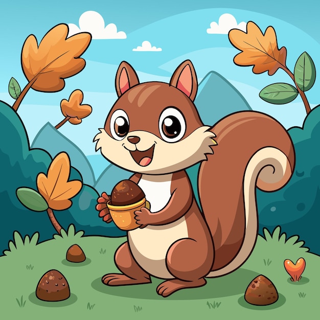 Cute Squirrel Gathering Woodland Treasures Cartoon Vector Illustration