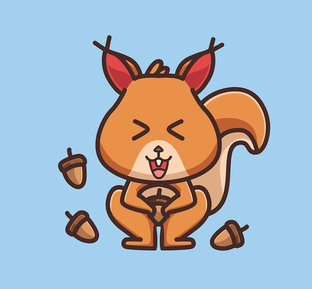 Cute squirrel holding a nut Animal cartoon Isolated Flat Style Sticker Web Design Icon illustration