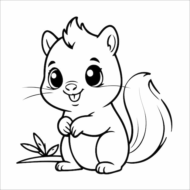 Cute Squirrel Kawaii Vector Coloring Page for Kids