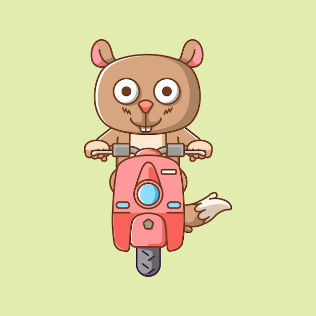 Vector cute squirrel riding scooter animal kawaii chibi character mascot illustration outline style design