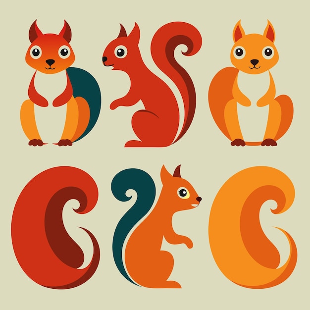 Vector cute squirrel set