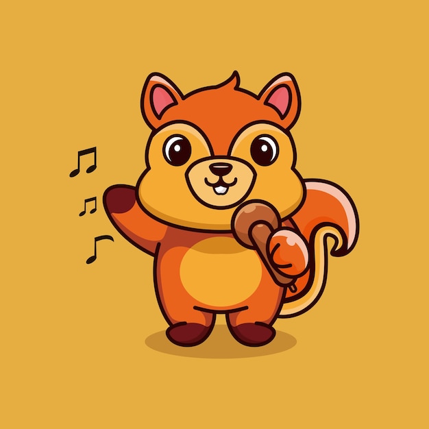 Cute squirrel singing cartoon design premium vector