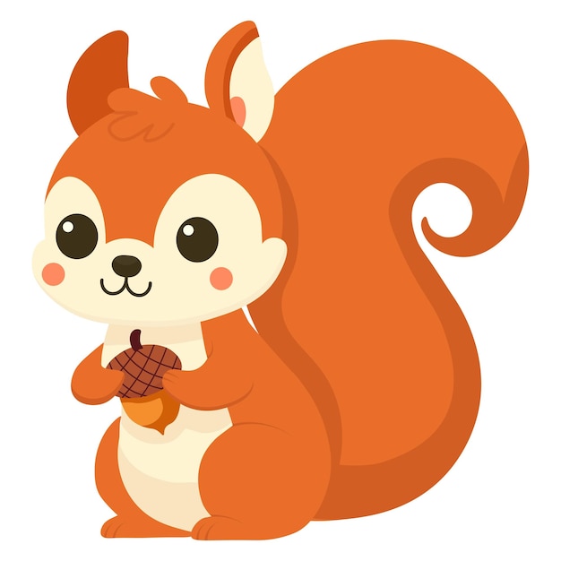 Cute squirrel with an acorn Vector cartoon illustration