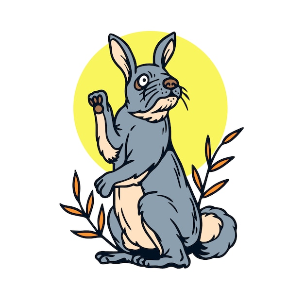 Cute Standing Rabbit Old School Tattoo