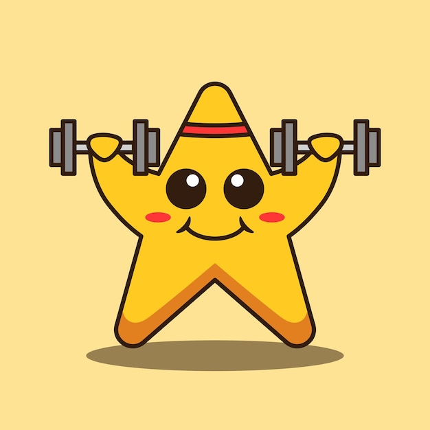 Cute Star Character exercising Lifting Barbell Cartoon Vector Illustration