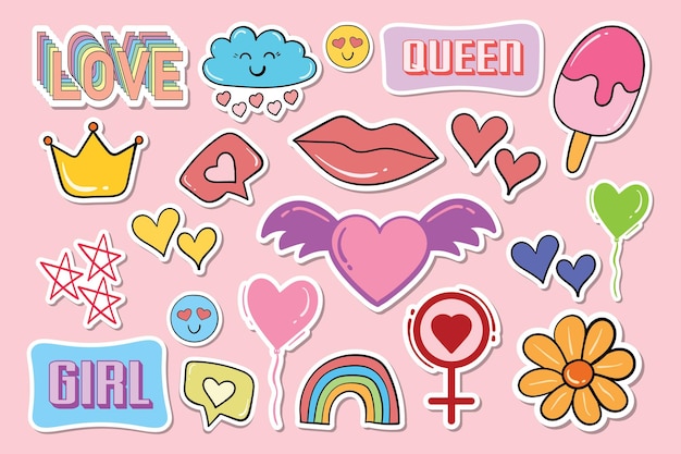 Cute sticker collection for girls free vector