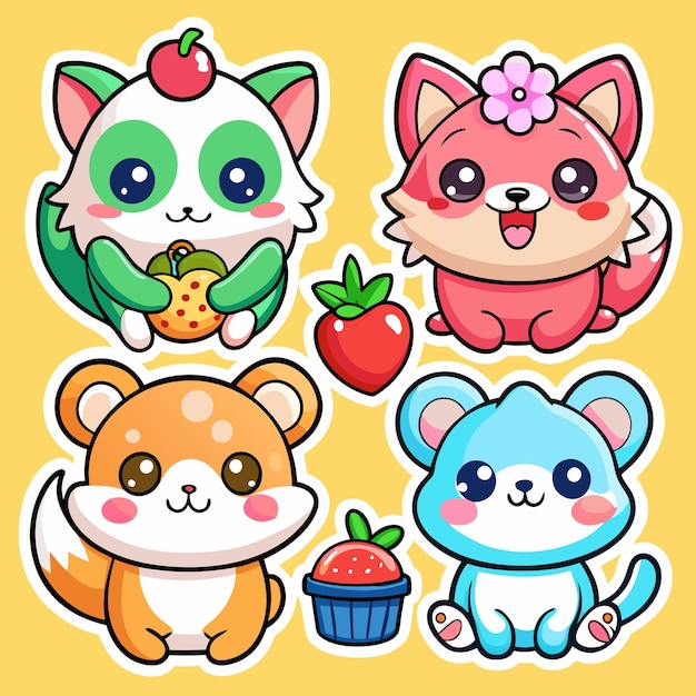 Vector cute sticker kawai animals mascot icon