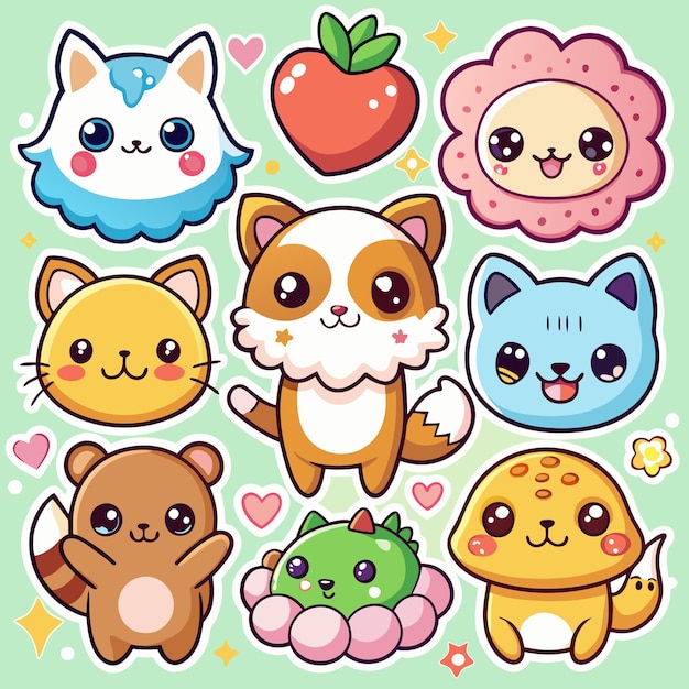 Vector cute sticker kawai animals mascot icon