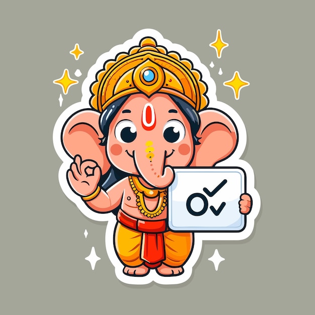 Cute sticker of Lord Ganesha symbolizing blessings for love wisdom travel career success health and