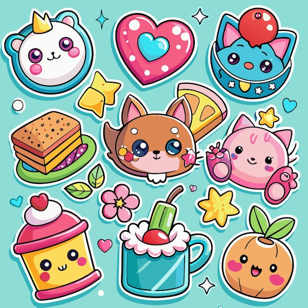 Vector cute sticker mascot and cake