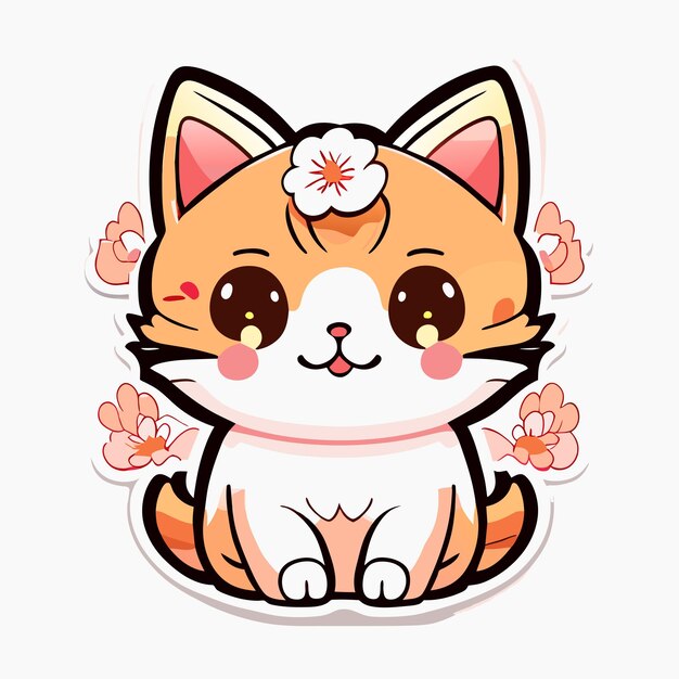 cute stickers cat flowers minimalist vector white