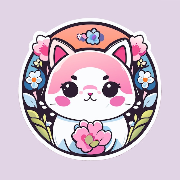 cute stickers cat flowers minimalist vector white