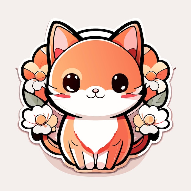 cute stickers cat flowers minimalist vector white