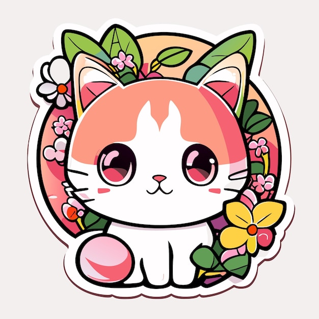 cute stickers cat flowers minimalist vector white