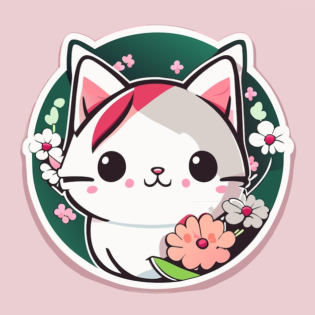 cute stickers cat flowers minimalist vector white