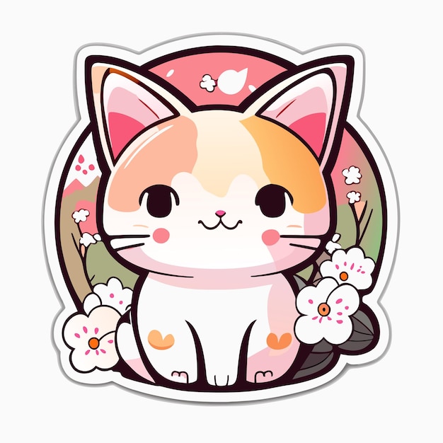 cute stickers cat flowers minimalist vector white