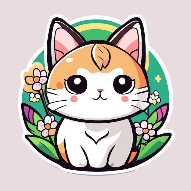 cute stickers cat flowers minimalist vector white