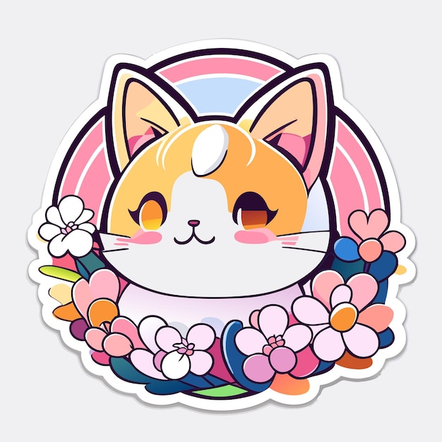 cute stickers cat flowers minimalist vector white