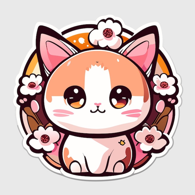 cute stickers cat flowers minimalist vector white