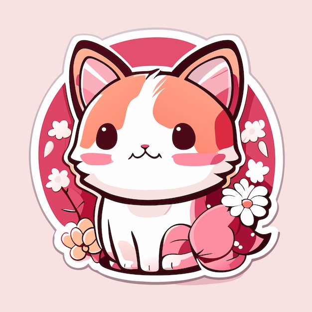 cute stickers cat flowers minimalist vector white