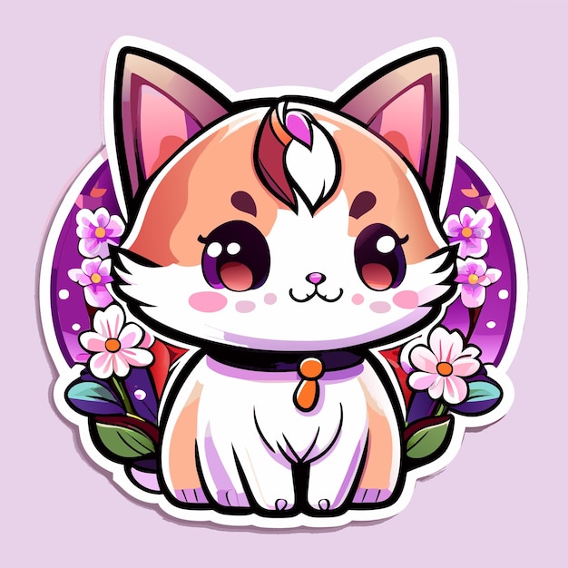 cute stickers cat flowers minimalist vector white