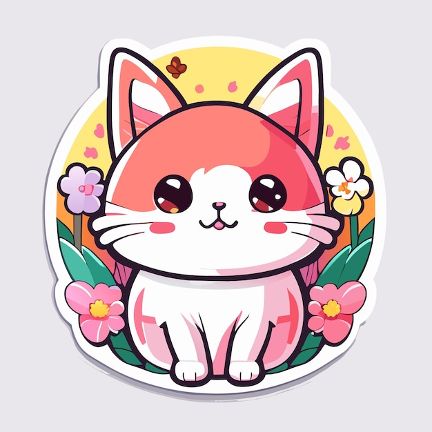 cute stickers cat flowers minimalist vector white