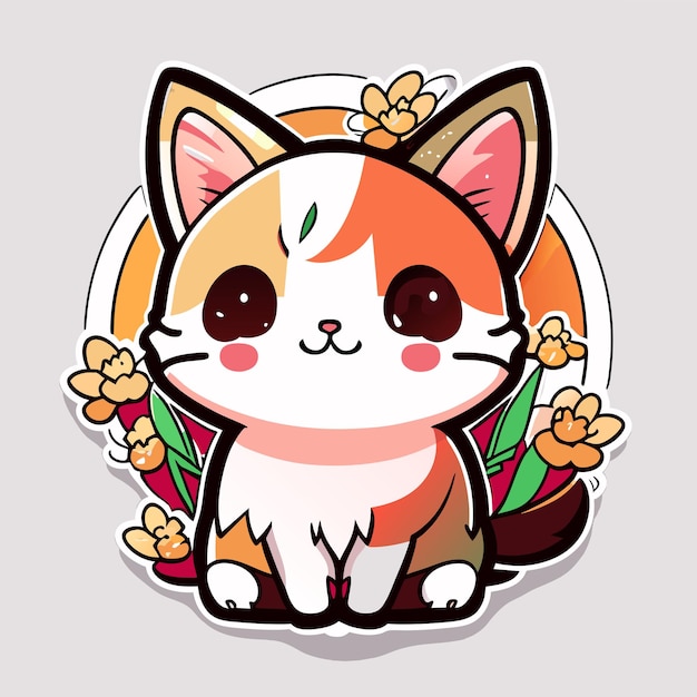 cute stickers cat flowers minimalist vector white