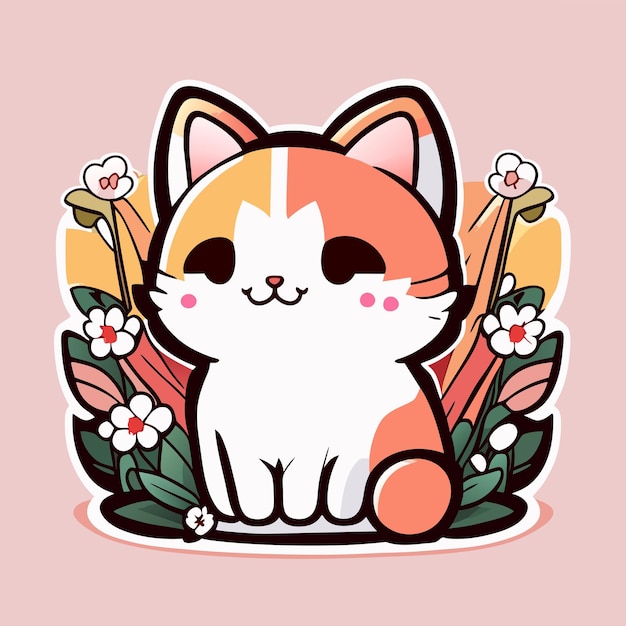 cute stickers cat flowers minimalist vector white