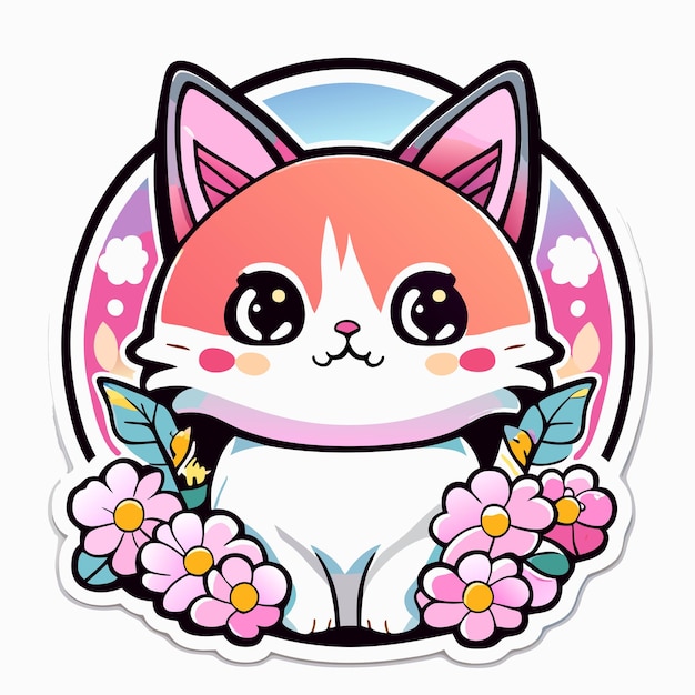 cute stickers cat flowers minimalist vector white