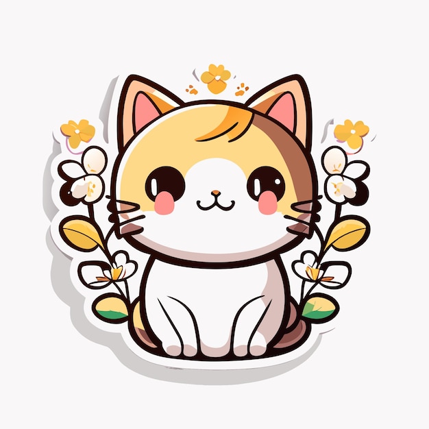 cute stickers cat flowers minimalist vector white