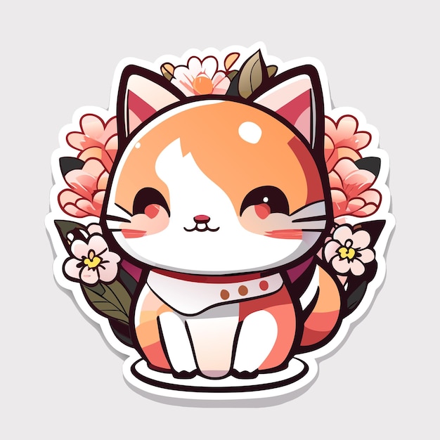 cute stickers cat flowers minimalist vector white