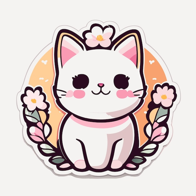 cute stickers cat flowers minimalist vector white