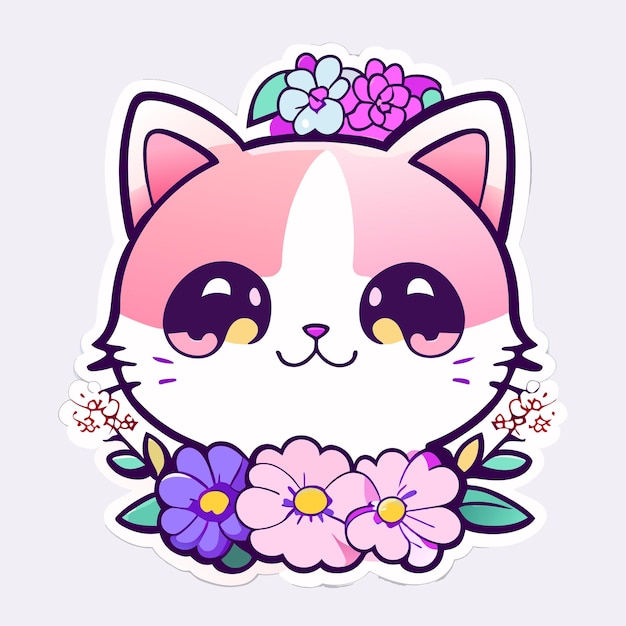 cute stickers cat flowers minimalist vector white