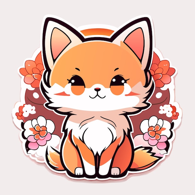 cute stickers cat flowers minimalist vector white