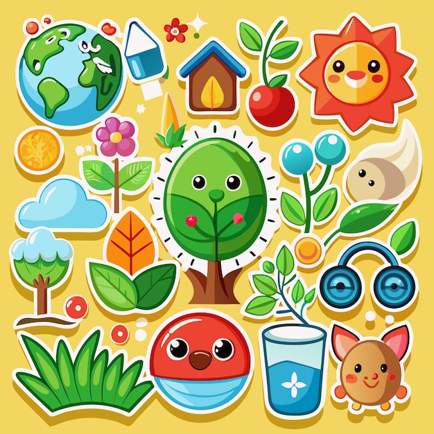 Cute Stickers Featuring Nature Animals and Everyday Objects