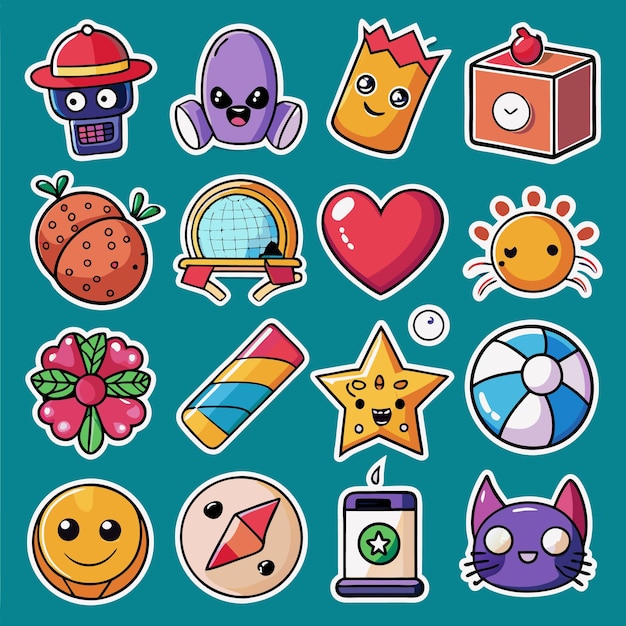 Vector cute stickers with funny faces and fun designs for all occasions