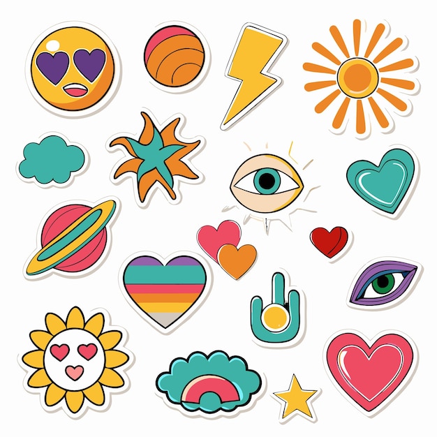 Cute Stickers with Hearts Eyes and Stars Fun and Colorful Design for Your Projects