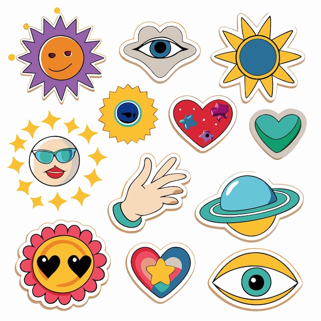 Vector cute stickers with sun eye heart and more