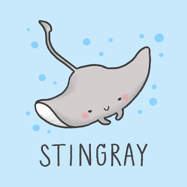 Cute Stingray cartoon hand drawn style