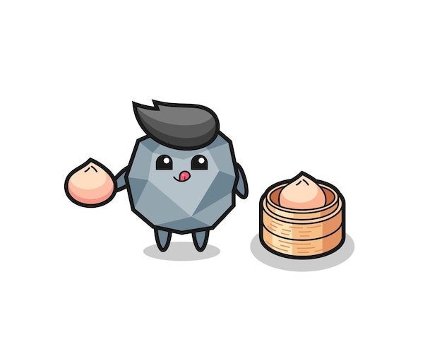 Cute stone character eating steamed buns cute style design for t shirt sticker logo element