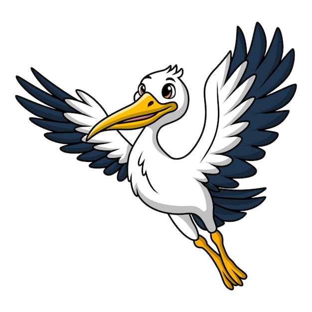 Cute stork cartoon on white background