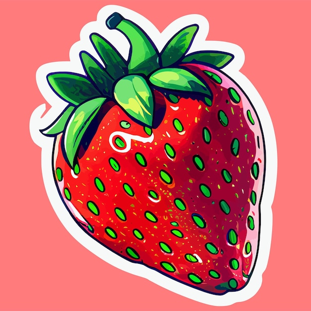 Cute strawberries fruit sticker digital illustration strawberry vector